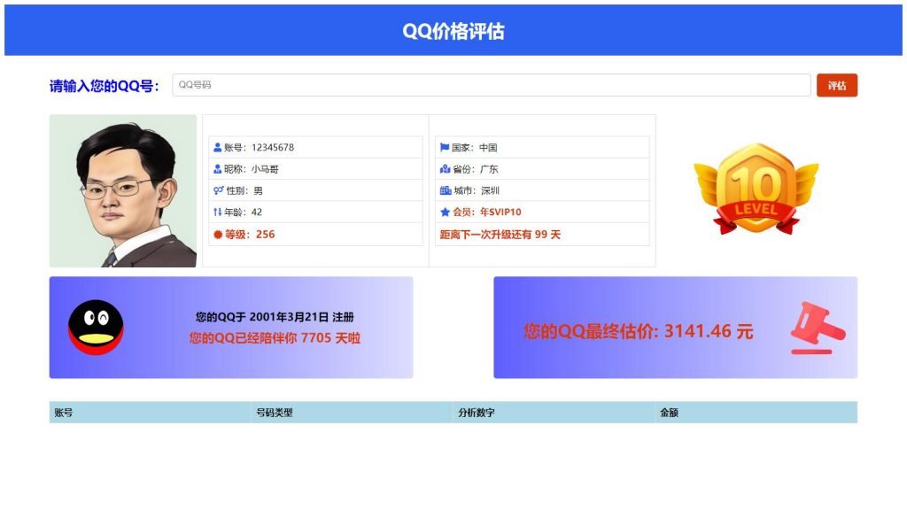 抖音爆火的QQ价格评估前端源码-幕锦博客